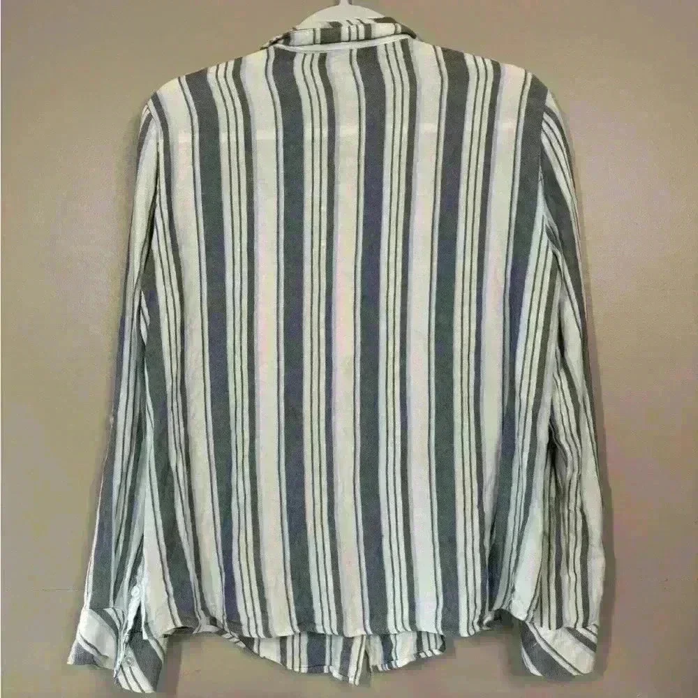Sanctuary Tomboy striped blue white button down long sleeve shirt size large - Picture 4 of 6